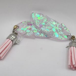 NEW Feather-shaped & Pink Tassels Earrings